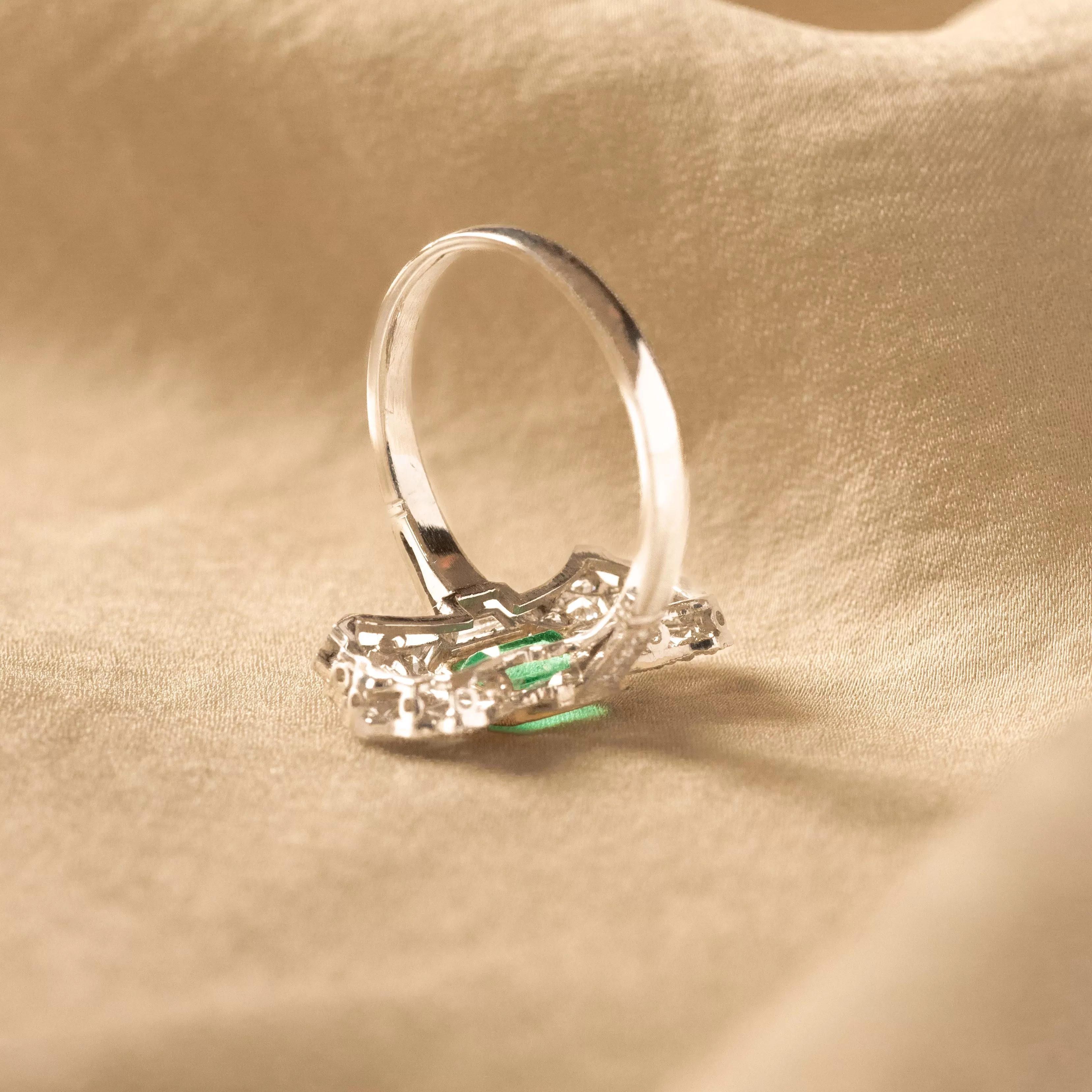 Art Deco Inspired 0.75 Carat Natural Emerald Diamond Ring