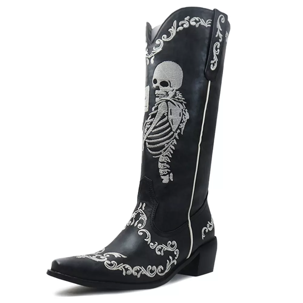 Ashore Western Shop 2023 Cowgirl Boots Fashion Skull Embroidery Western Boots