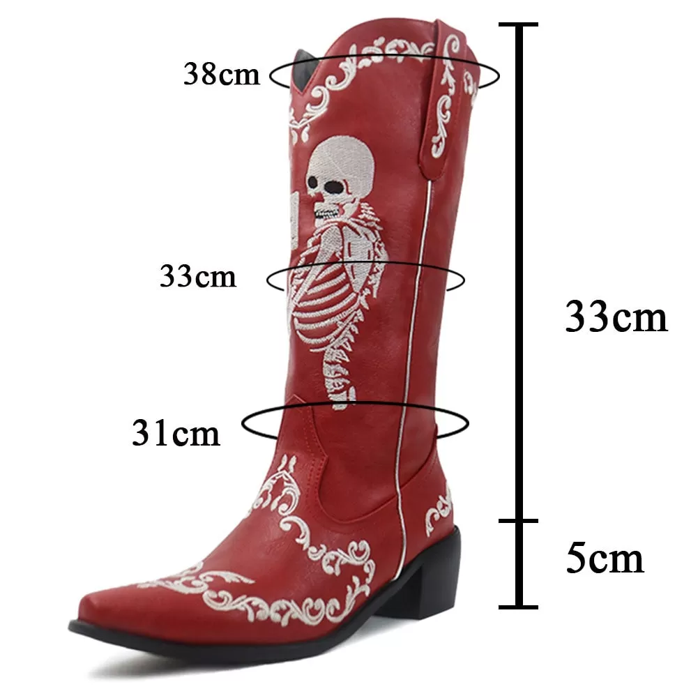 Ashore Western Shop 2023 Cowgirl Boots Fashion Skull Embroidery Western Boots