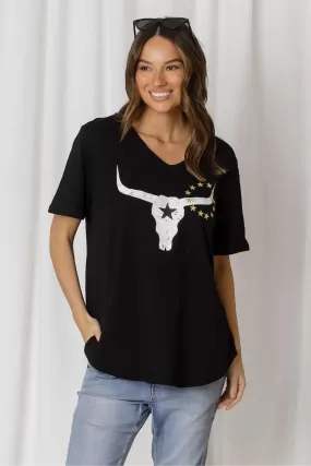 Avalon Steer V-Neck Tee | Black