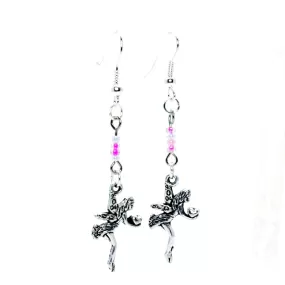 AVBeads Jewelry Charm Earrings Dangle Silver Hook Beaded Pink Fairy Gift