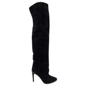 Balmain Black Suede Over the Knee Thigh High Boots - 40 / 10