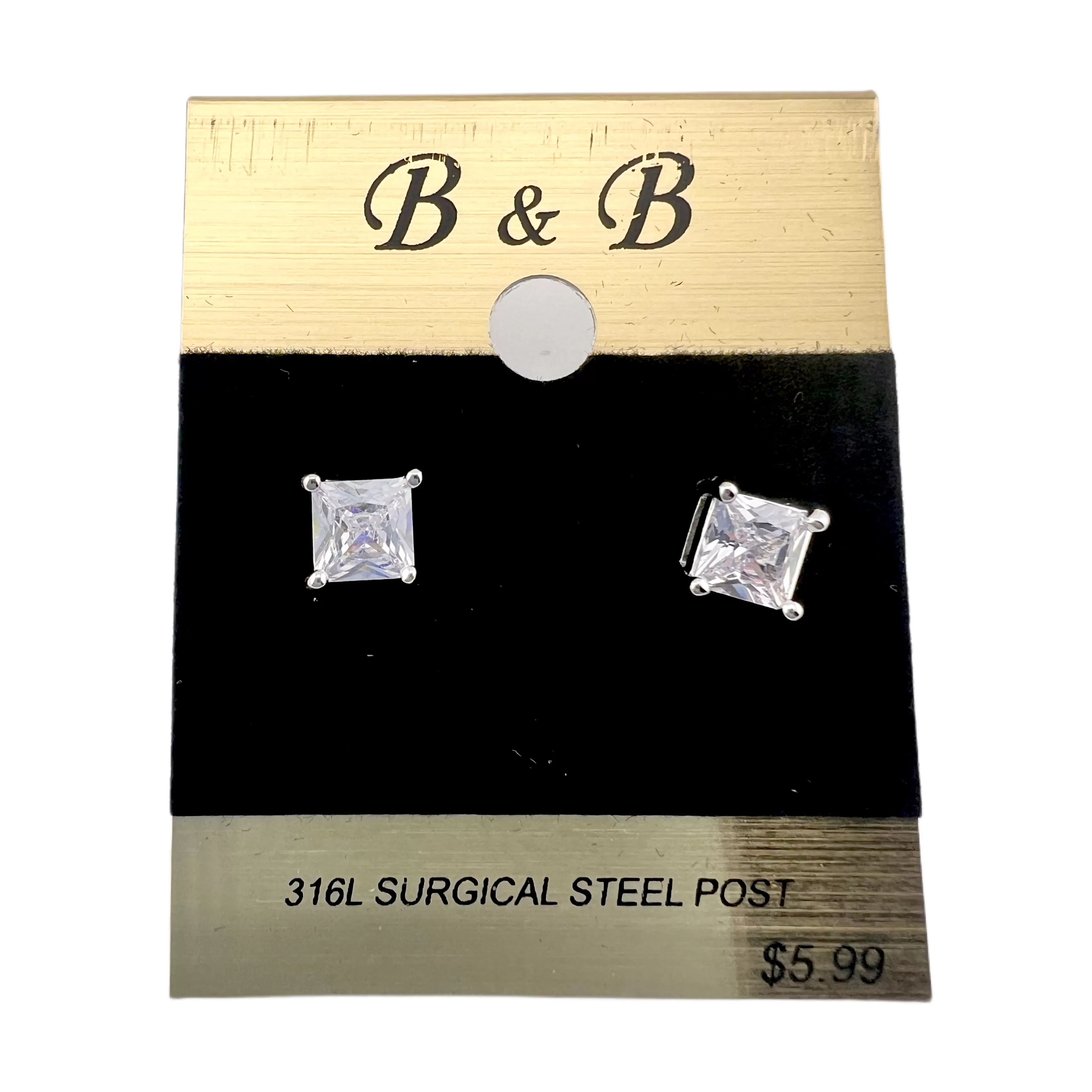 B&B Silver Color Cubic Zirconia Square Stud Earrings