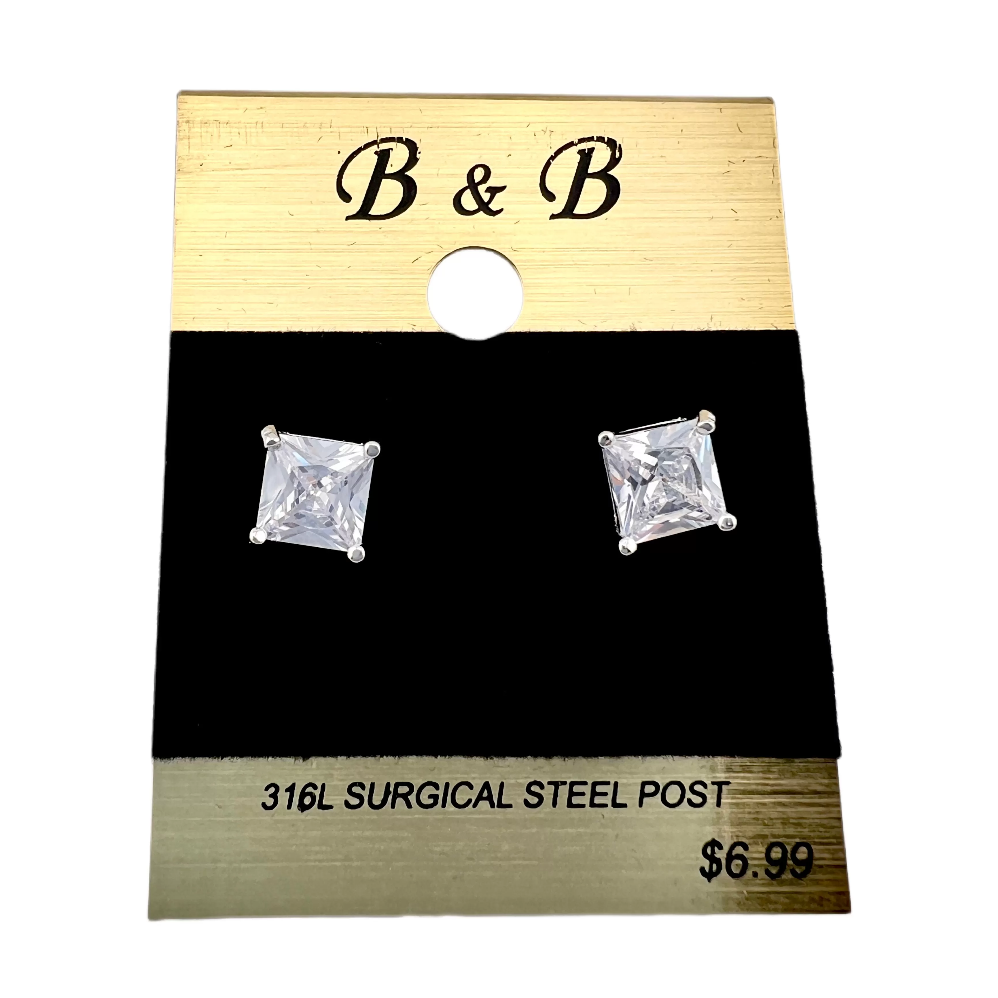 B&B Silver Color Cubic Zirconia Square Stud Earrings