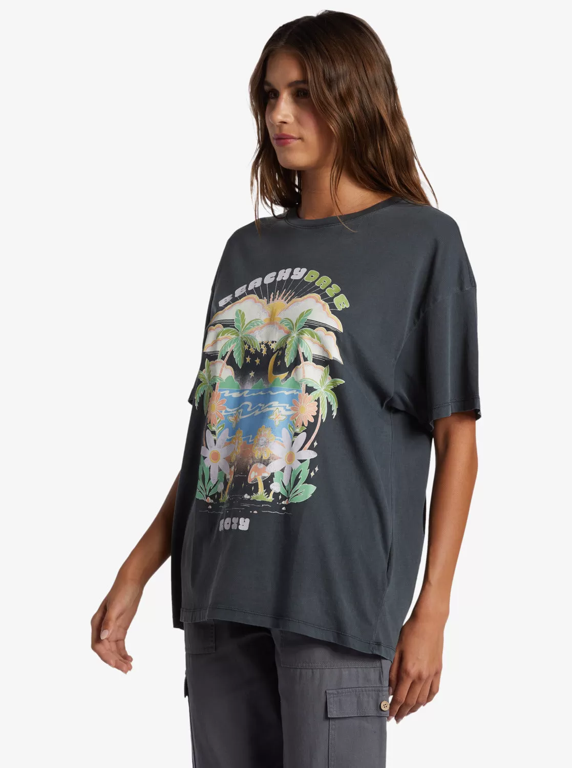 Beachy Days Oversized Boyfriend T-Shirt - Anthracite