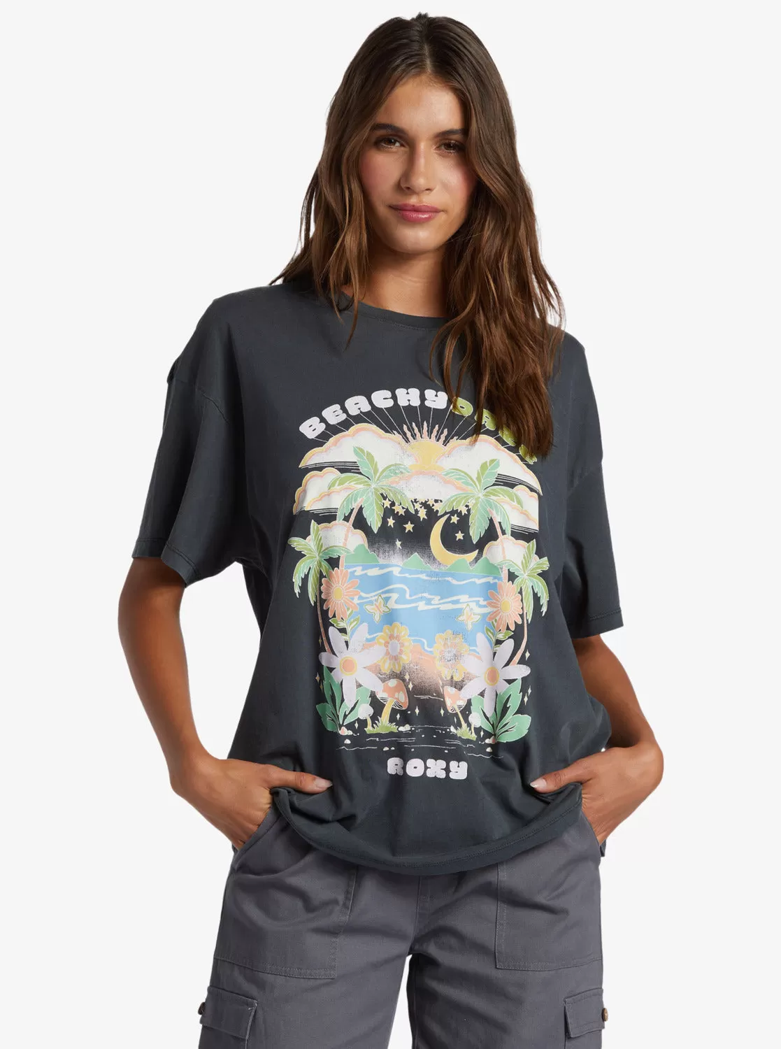 Beachy Days Oversized Boyfriend T-Shirt - Anthracite