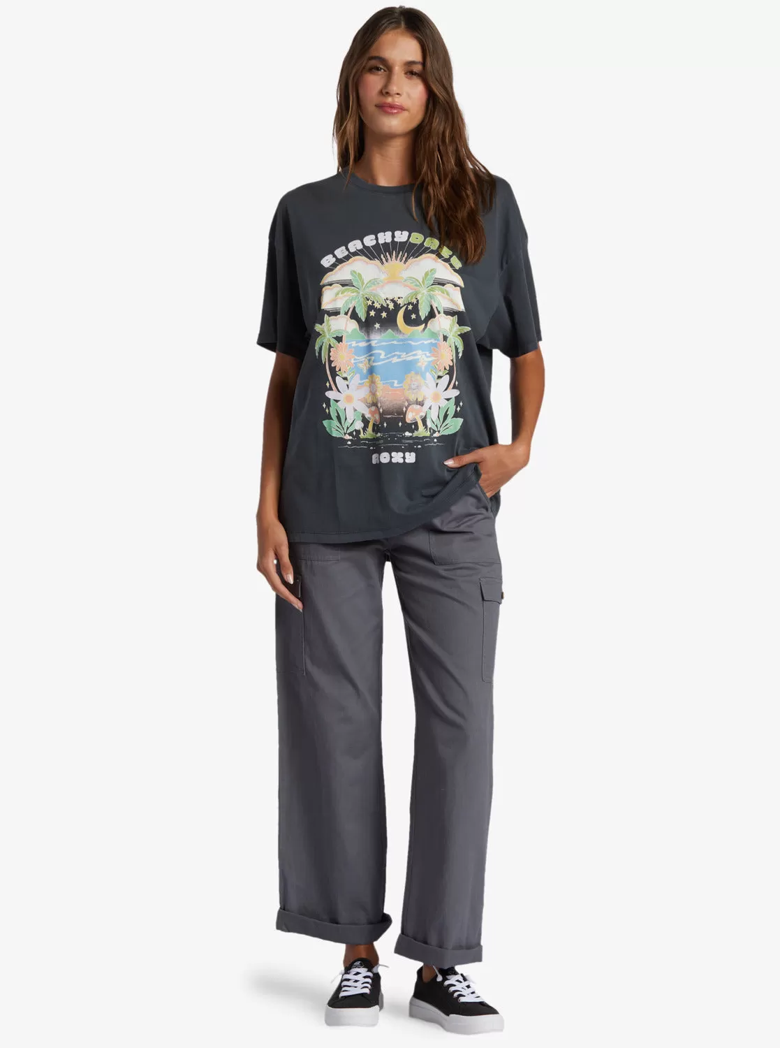 Beachy Days Oversized Boyfriend T-Shirt - Anthracite