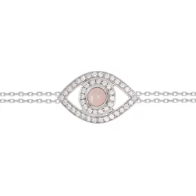 Big Evil Eye Bracelet with White Diamonds and Rose Quartz Center