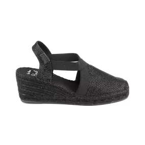 Black Metallic Cotton Blend Wedge Espadrille for Women - Triton-BK