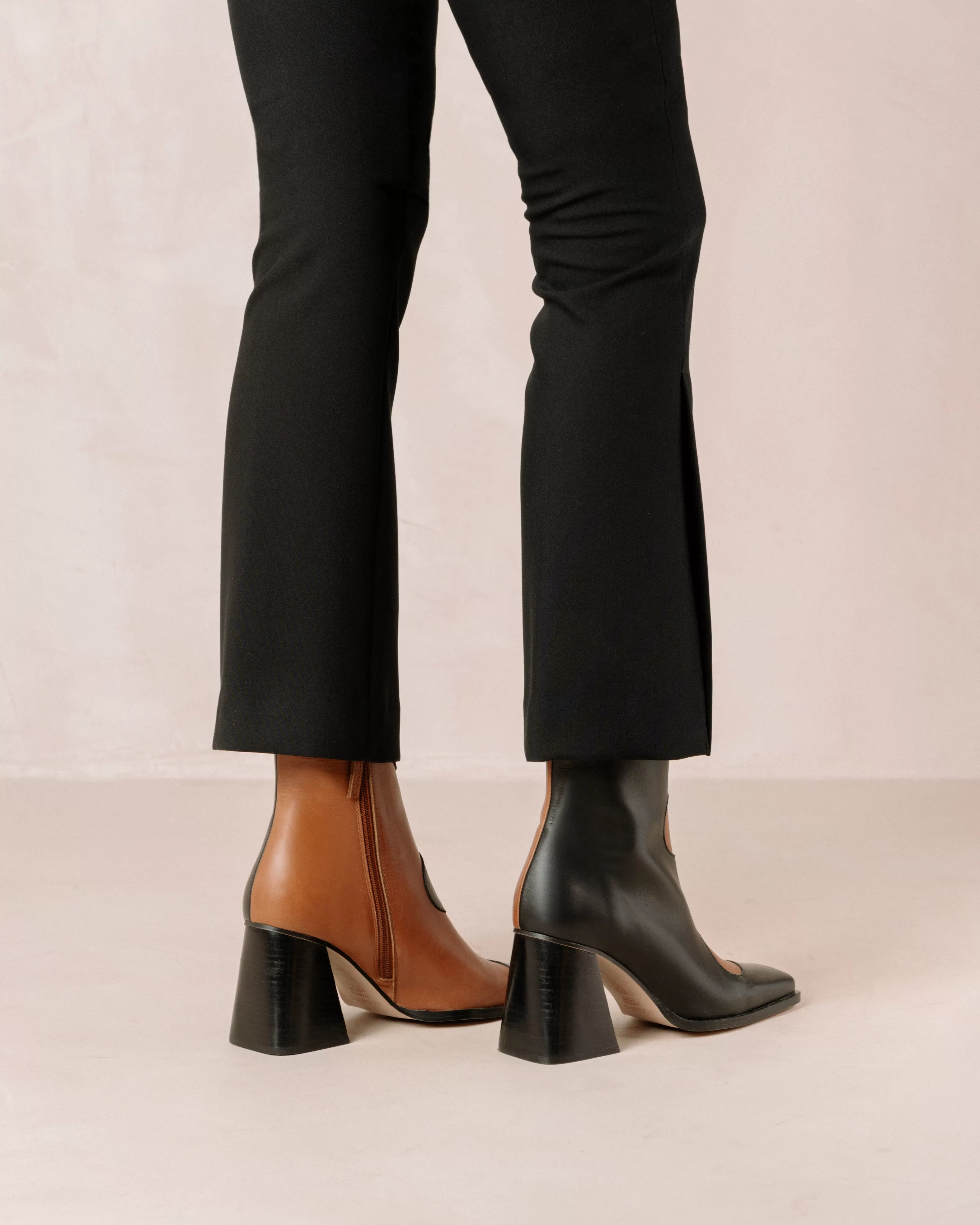 Blair Bicolor Black Camel Leather Ankle Boots