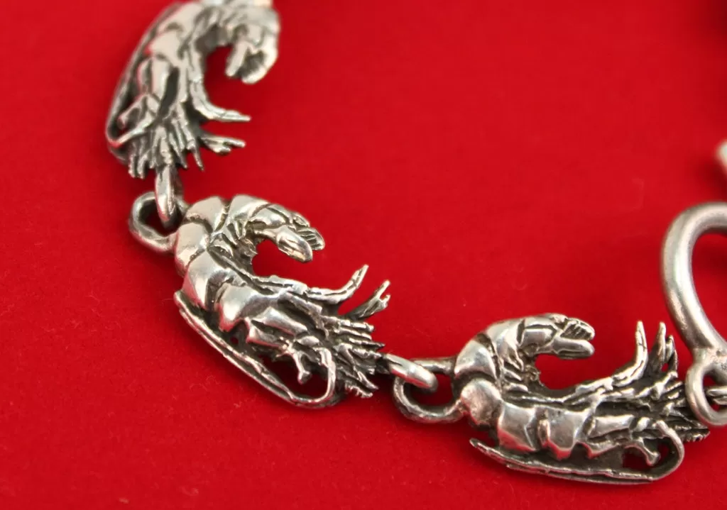 Bracelet with Crawfish Motif in Sterling  Silver