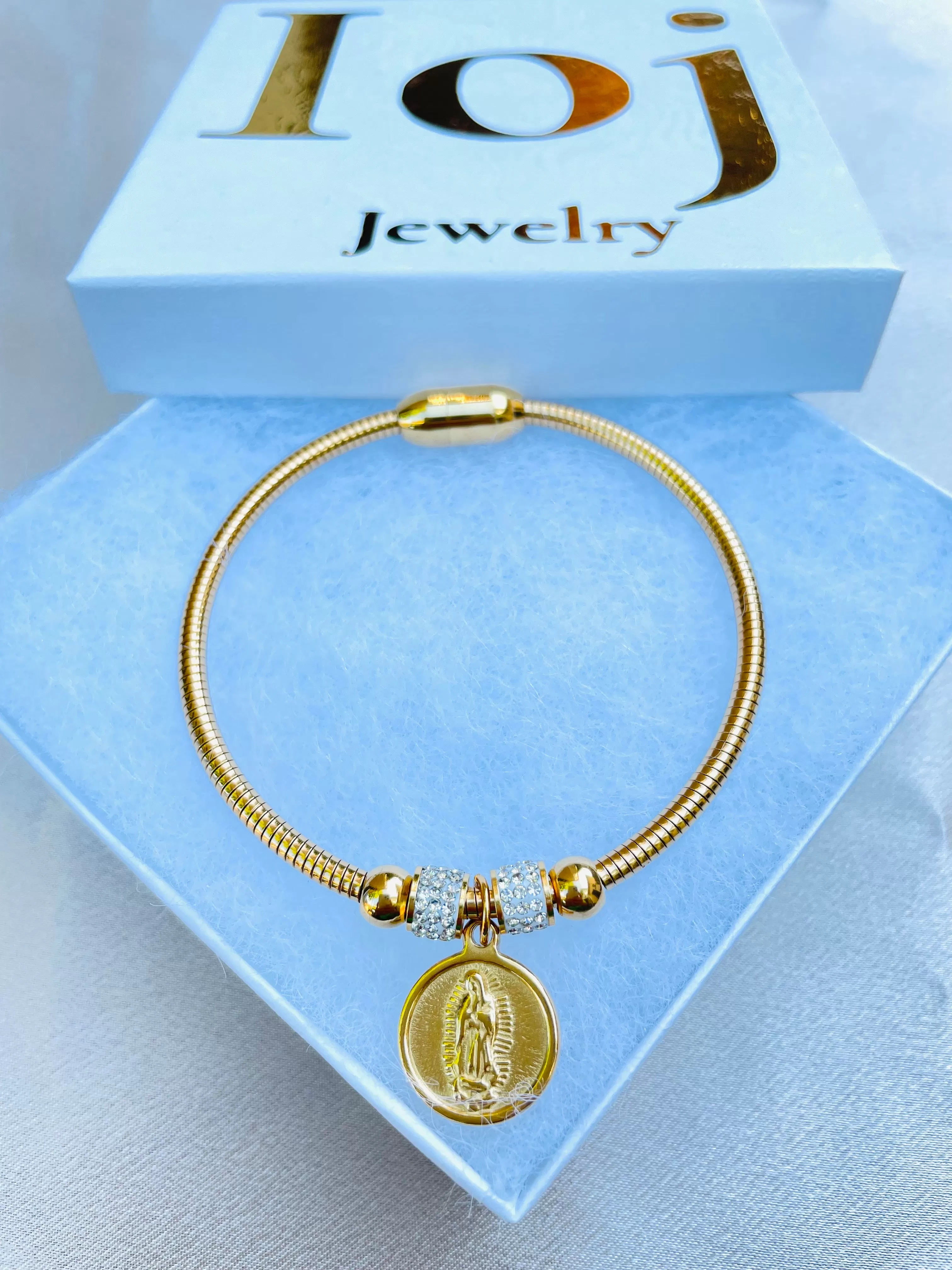 Cable virgin mary bracelet,gold charms,jewelry#024Cvmb-24