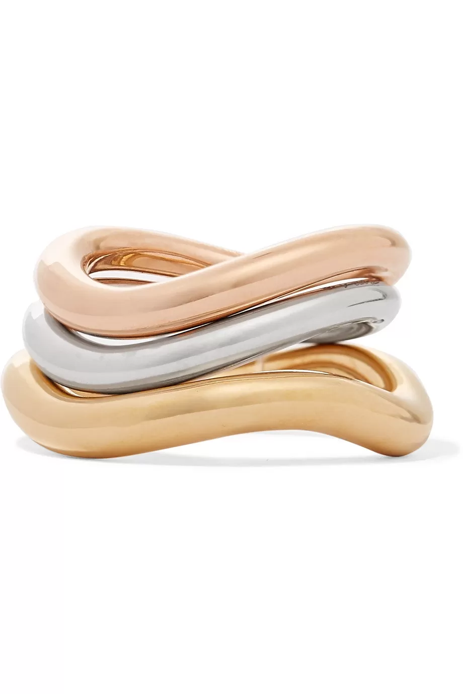 Charlotte Chesnais Wave Set Of Three Gold And Rose Gold Vermeil And Silver Rings