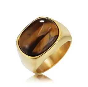 Classic Style Tiger Eye Stone Men's Titanium Steel Ring S4502939