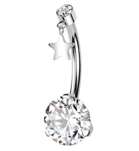 Clear CZ Dangle Star Titanium Threadless Belly Button Ring