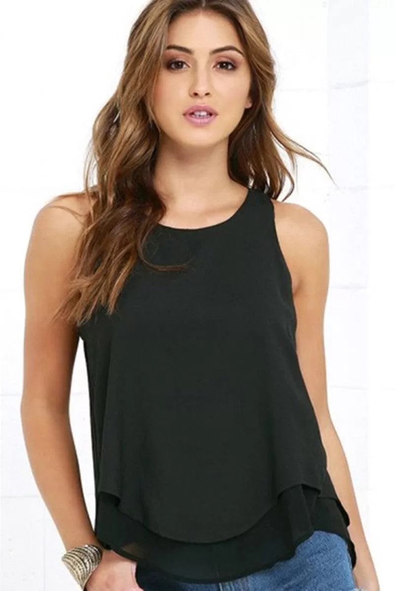 CRISSCROSS BACK SLIT SLEEVELESS TOP