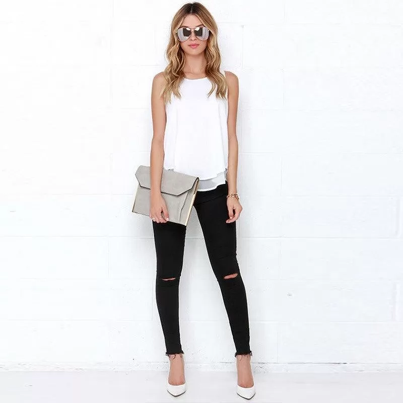 CRISSCROSS BACK SLIT SLEEVELESS TOP