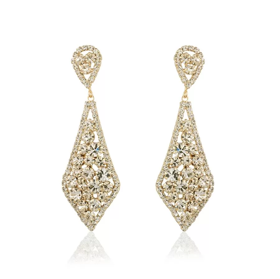 CRYSTAL COVERED DIAMOND DROP EARRING