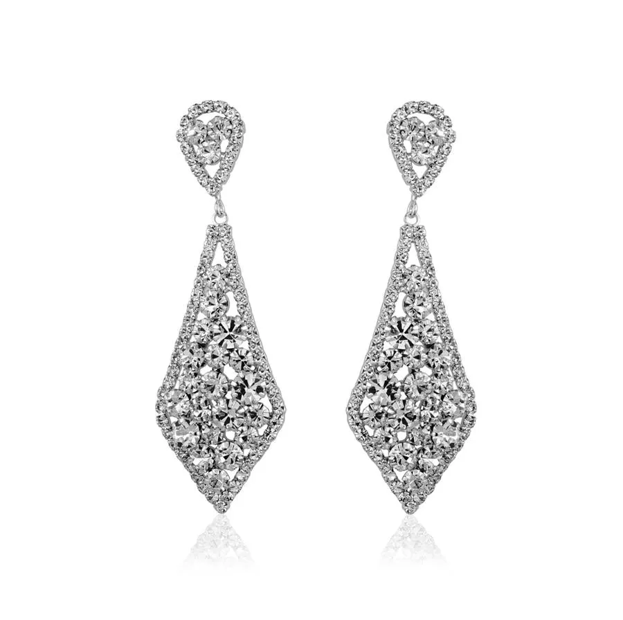 CRYSTAL COVERED DIAMOND DROP EARRING