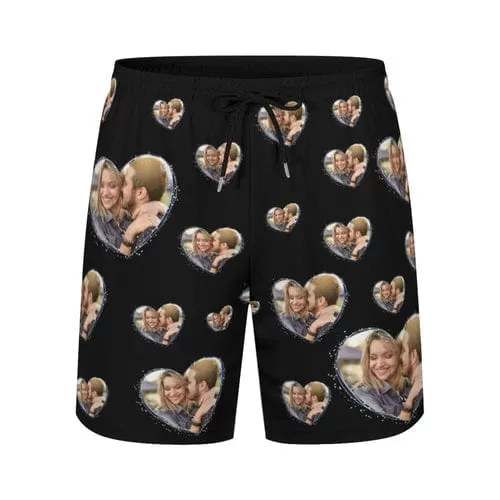 Custom Photo Heart Multicolor Men's Quick Dry 2 in 1 Surfing & Beach Shorts Male Gym Fitness Shorts