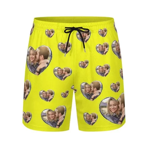 Custom Photo Heart Multicolor Men's Quick Dry 2 in 1 Surfing & Beach Shorts Male Gym Fitness Shorts