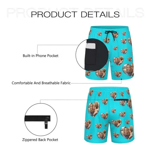 Custom Photo Heart Multicolor Men's Quick Dry 2 in 1 Surfing & Beach Shorts Male Gym Fitness Shorts