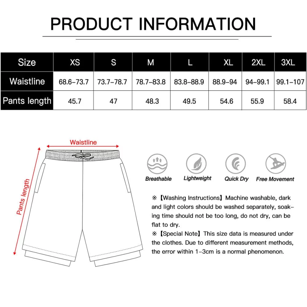 Custom Photo Heart Multicolor Men's Quick Dry 2 in 1 Surfing & Beach Shorts Male Gym Fitness Shorts