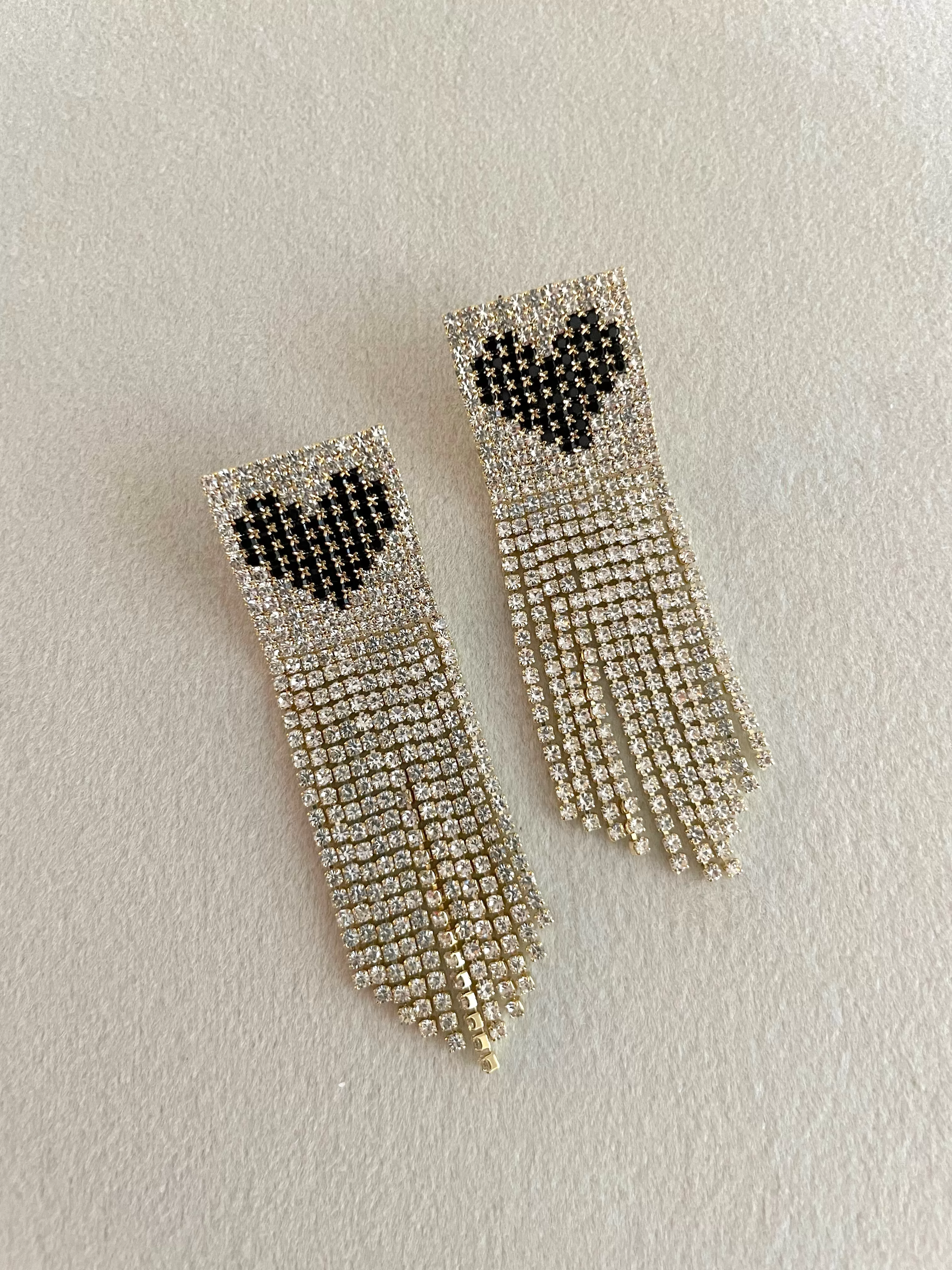 Cz heart tassel earrings