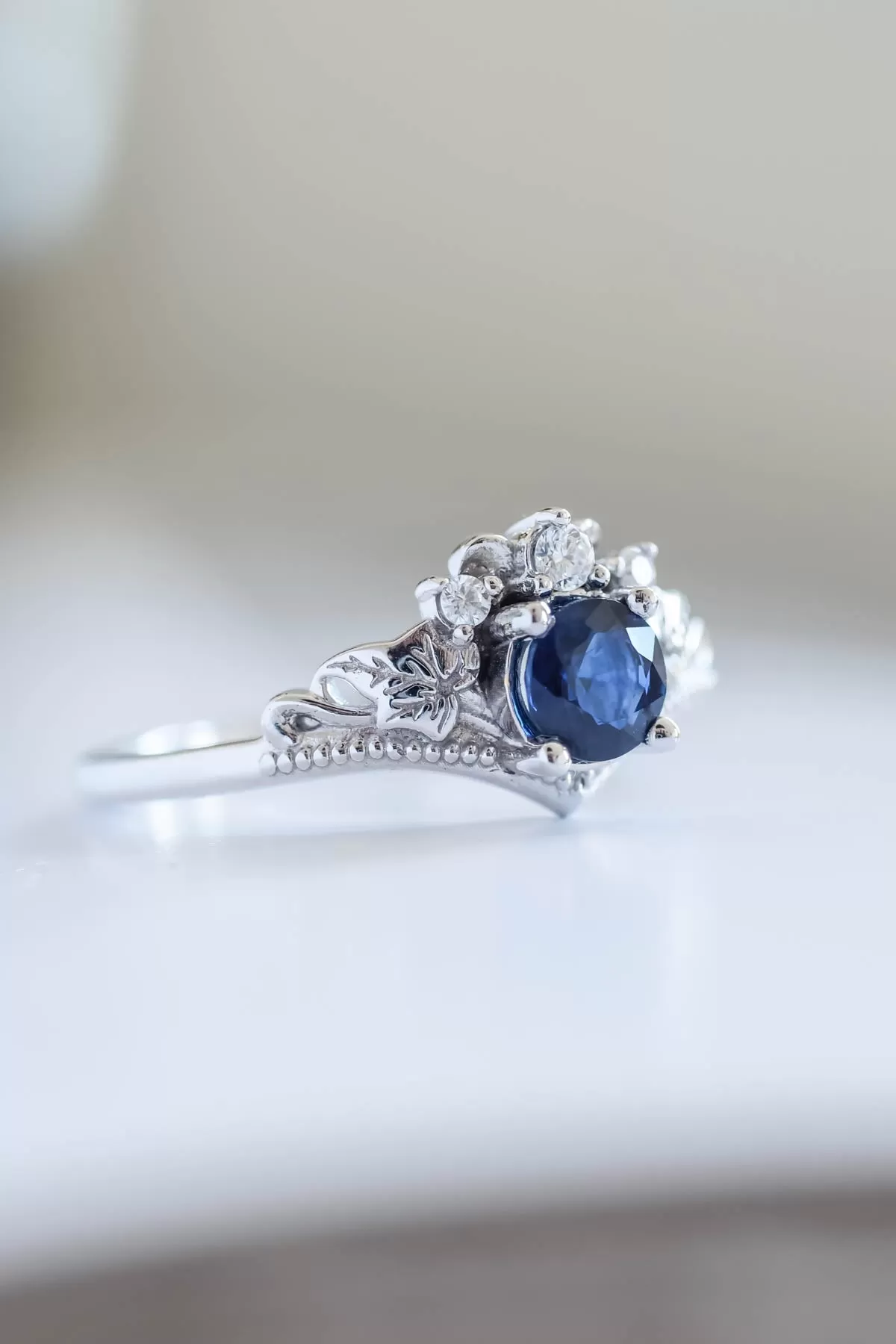 Dark blue sapphire engagement ring, alternative gold proposal ring / Ariadne