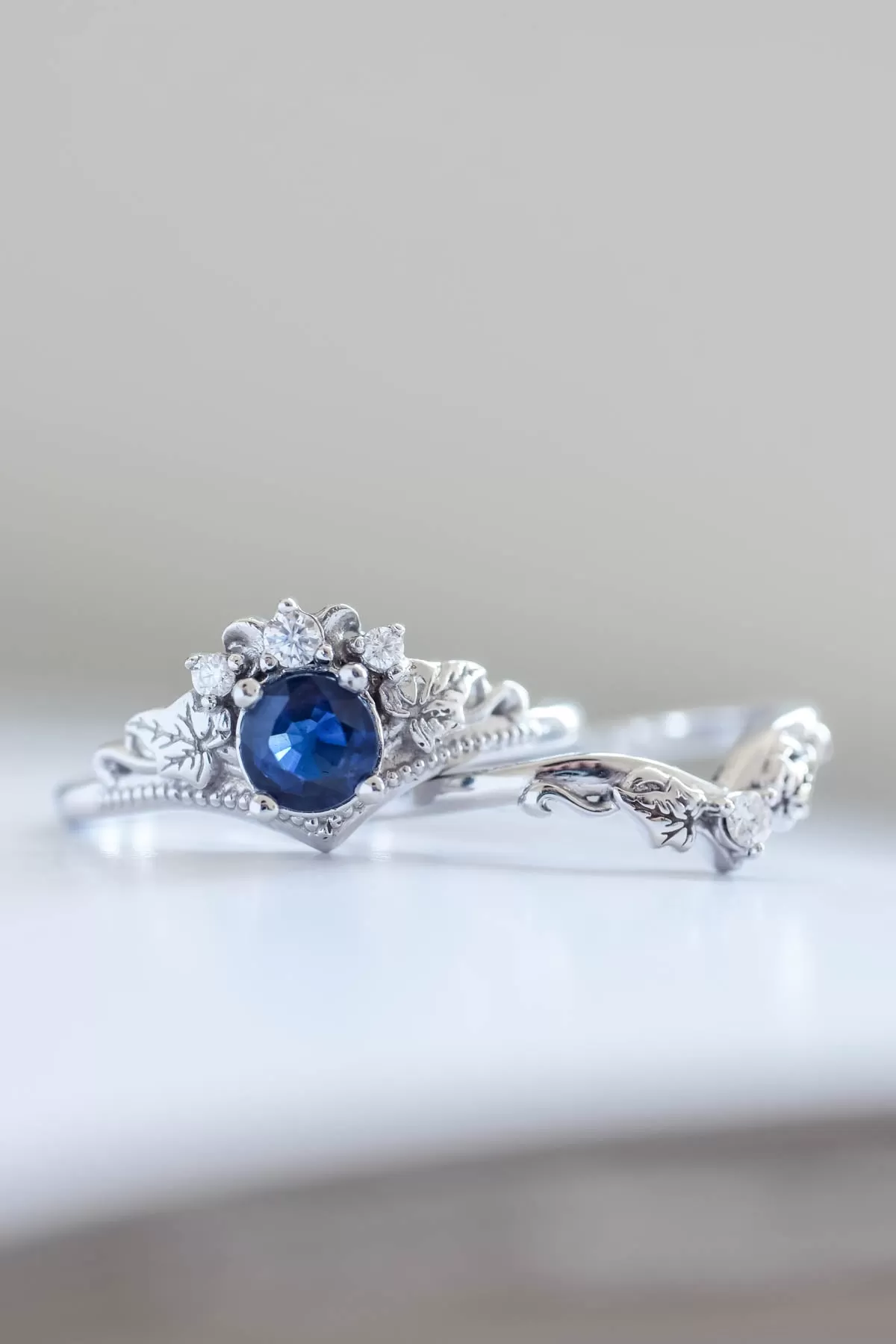 Dark blue sapphire engagement ring, alternative gold proposal ring / Ariadne