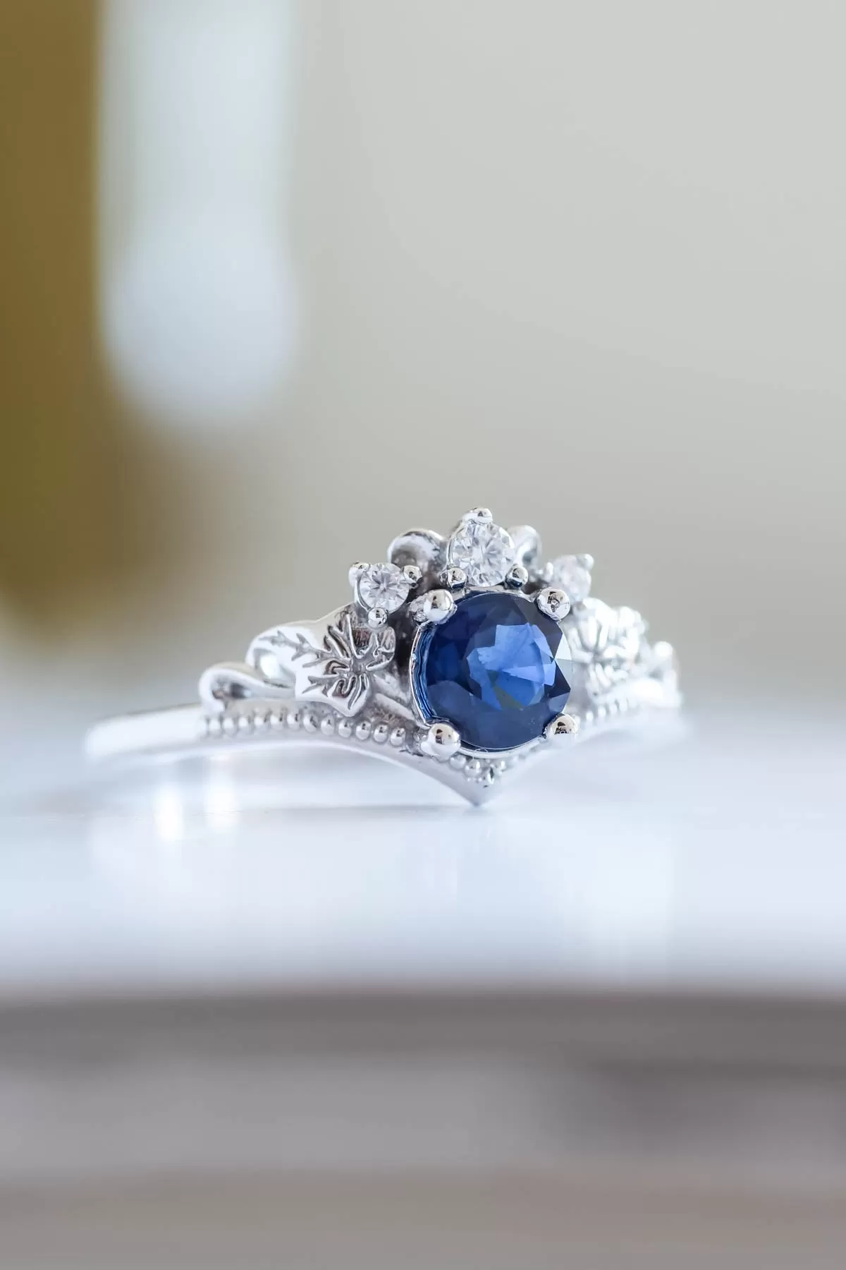 Dark blue sapphire engagement ring, alternative gold proposal ring / Ariadne