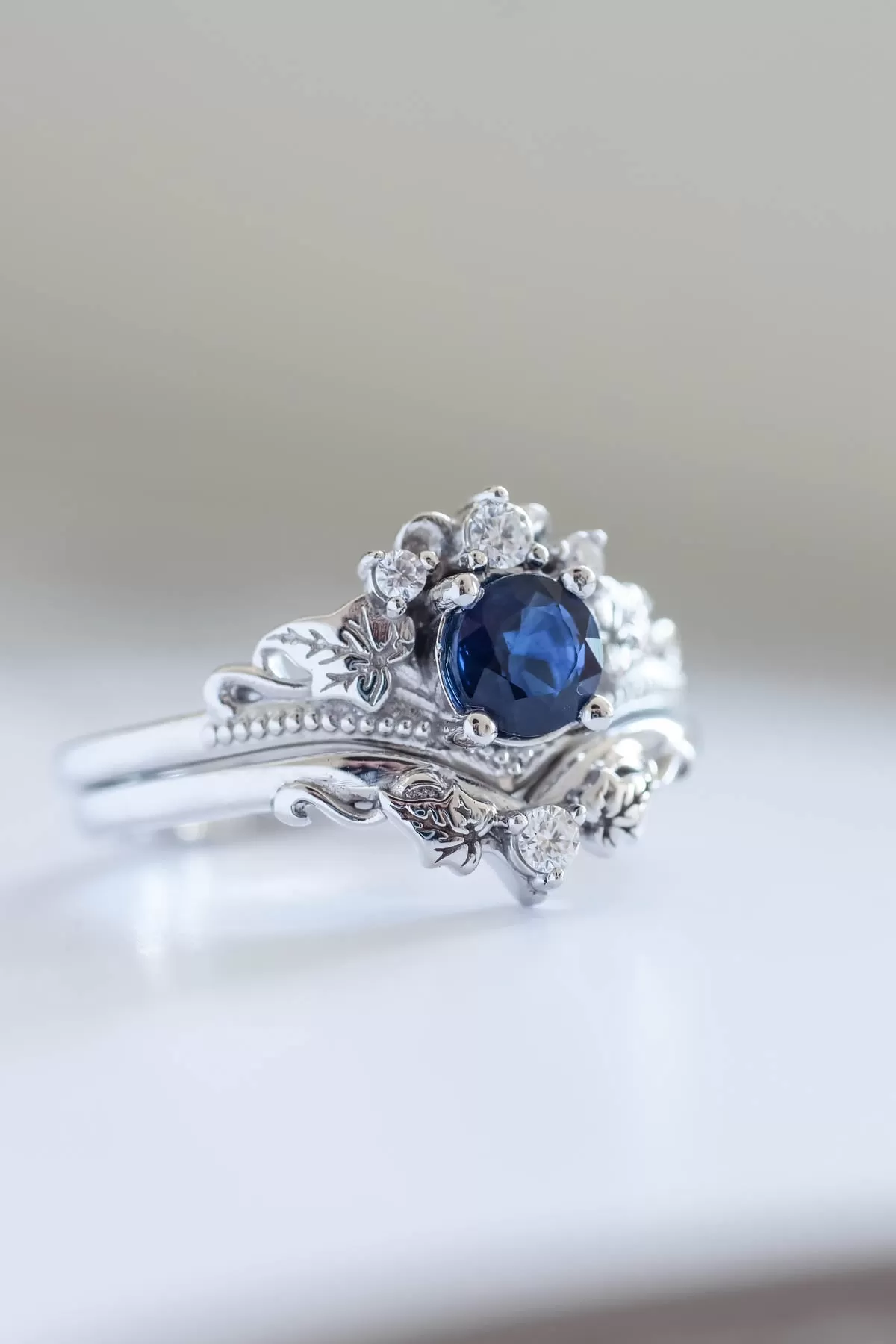 Dark blue sapphire engagement ring, alternative gold proposal ring / Ariadne