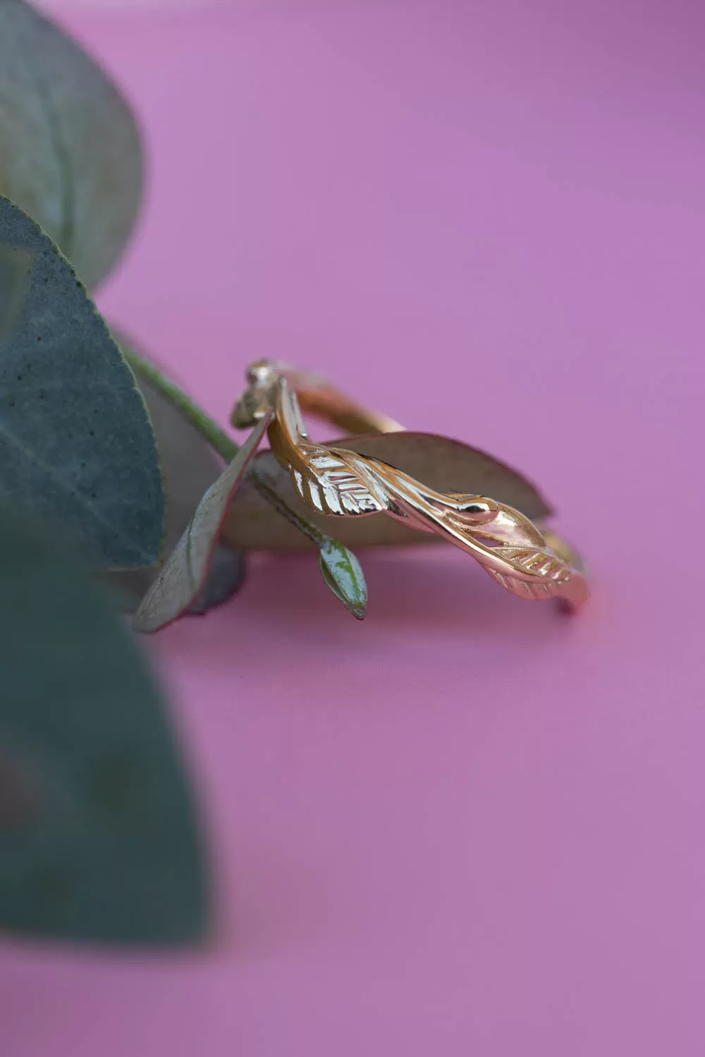 Dark teal sapphire bridal ring set, nature inspired gold engagement ring set / Cornus