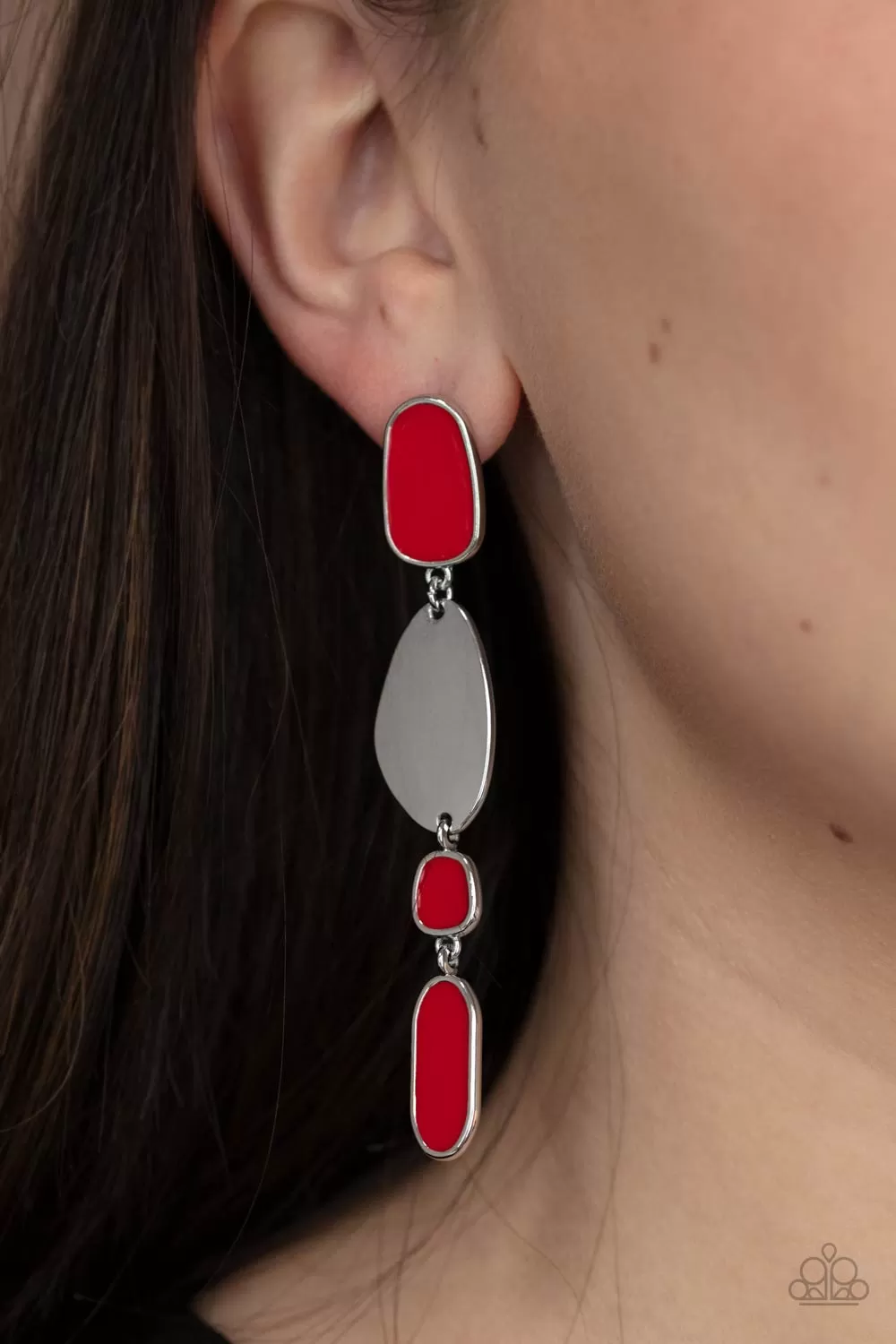 Deco By Design Red and Silver Earrings - Paparazzi Accessories