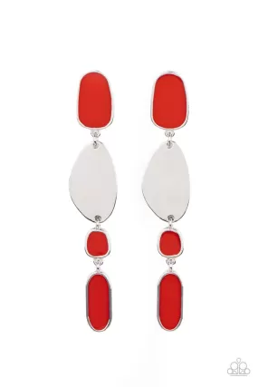 Deco By Design Red and Silver Earrings - Paparazzi Accessories