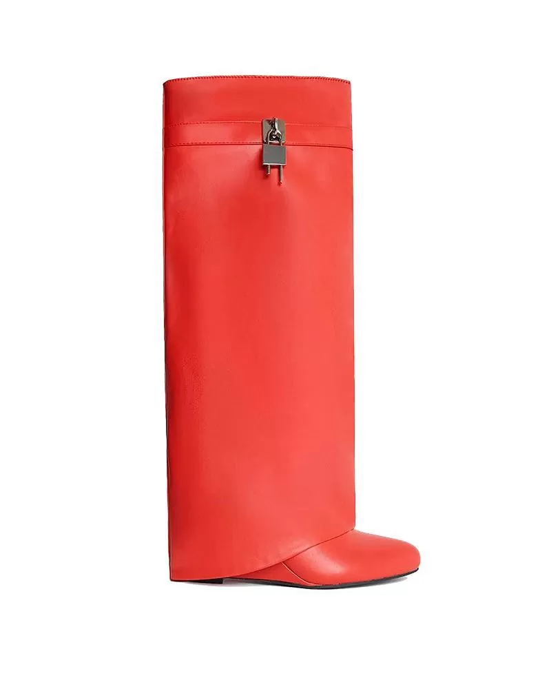 Decorative Lock Knee High Fold Over Boots