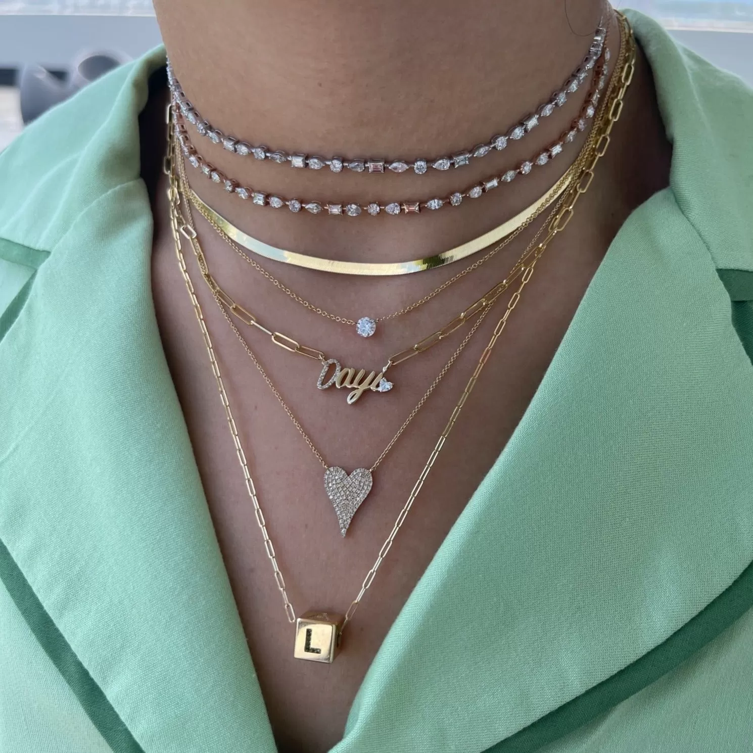 Diamond Accent   Floating Heart Name PaperClip Necklace