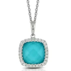 Doves St. Barth's Blue Turquoise & Diamond Cushion White Gold Pendant Necklace