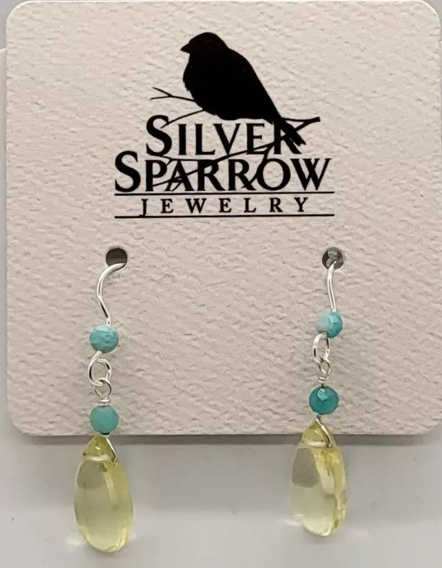 Earrings, Lemon Quartz & Peruvian Opal Dangle