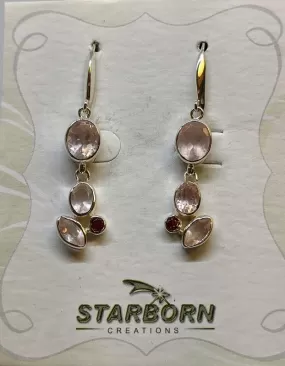 Earrings, Rose Quartz/Garnet