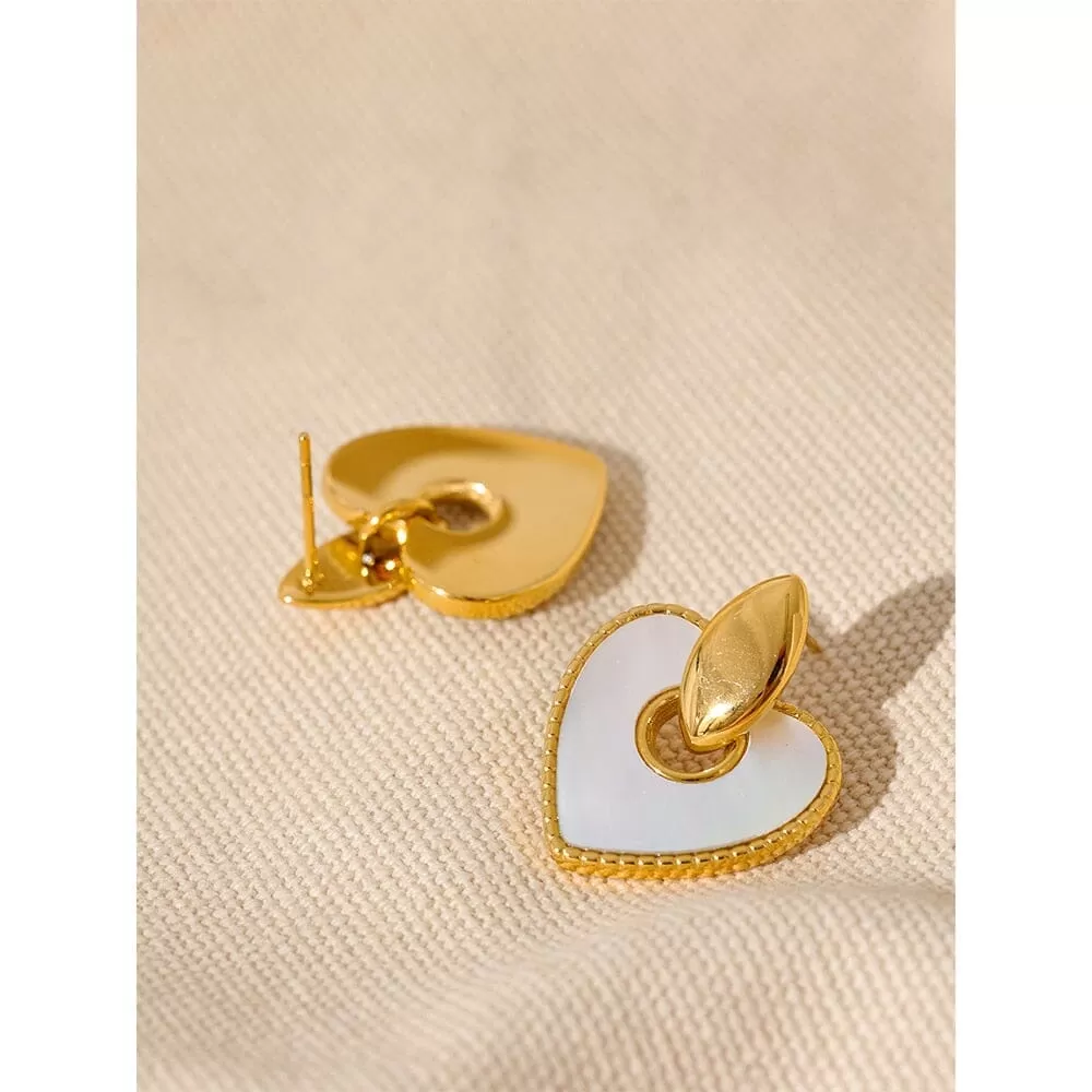 Elegant Natural Shell Heart Stainless Steel Stylish Delicate Earrings