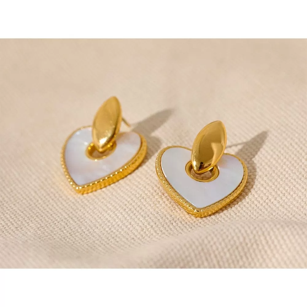 Elegant Natural Shell Heart Stainless Steel Stylish Delicate Earrings