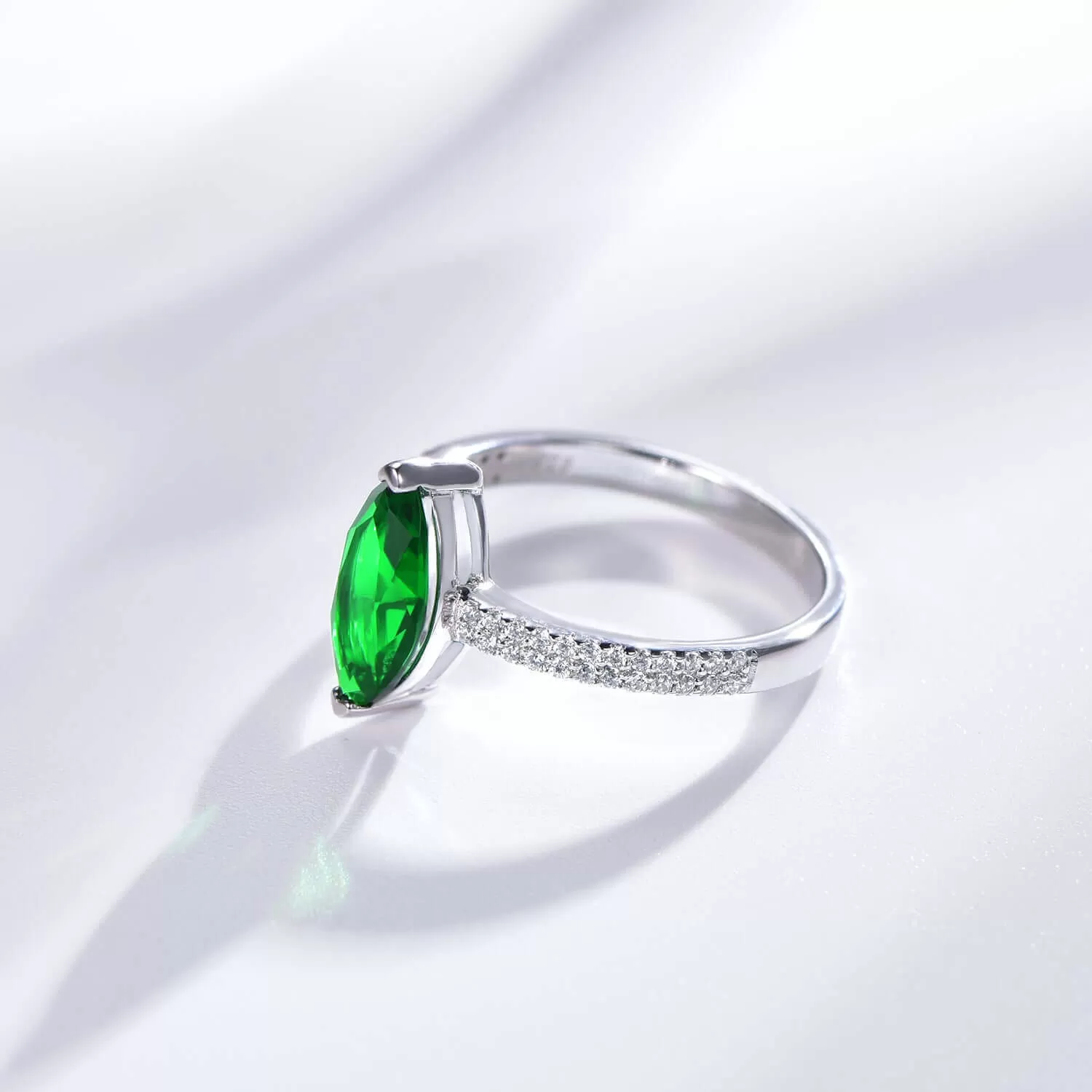 Emerald Green Marquise Cut Engagement Ring