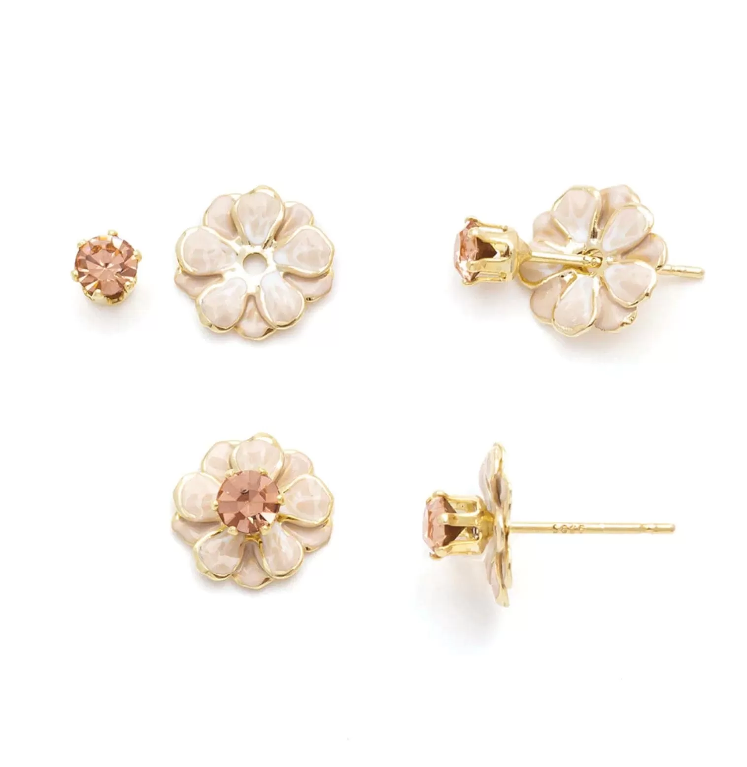 Enamel Flower Earring - Ivory/Gold