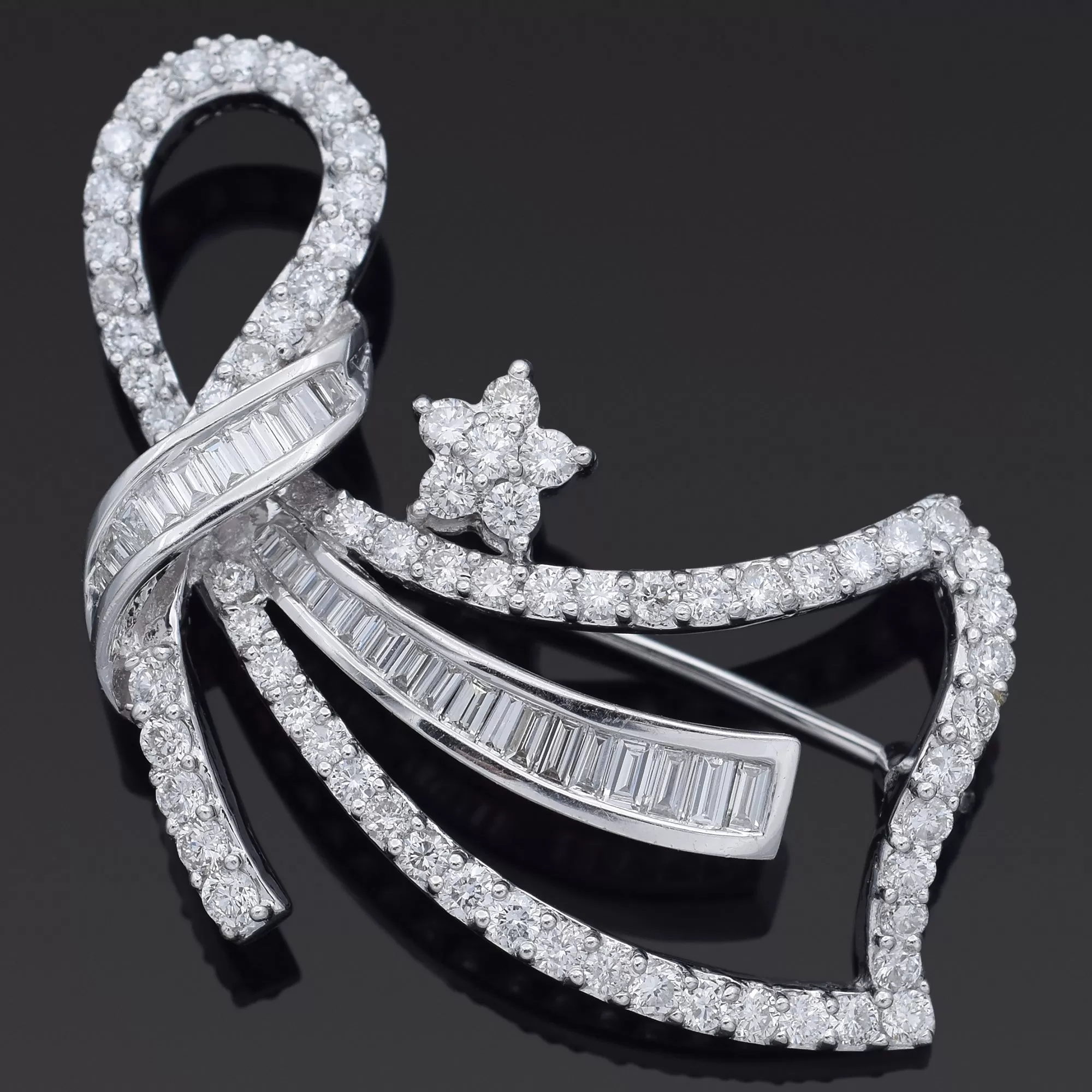 Estate 18K White Gold 2.08 TCW Diamond Brooch Pin