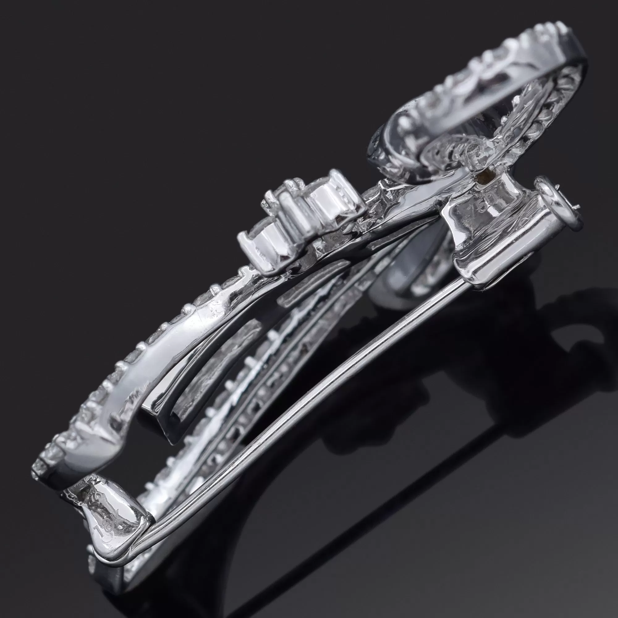 Estate 18K White Gold 2.08 TCW Diamond Brooch Pin