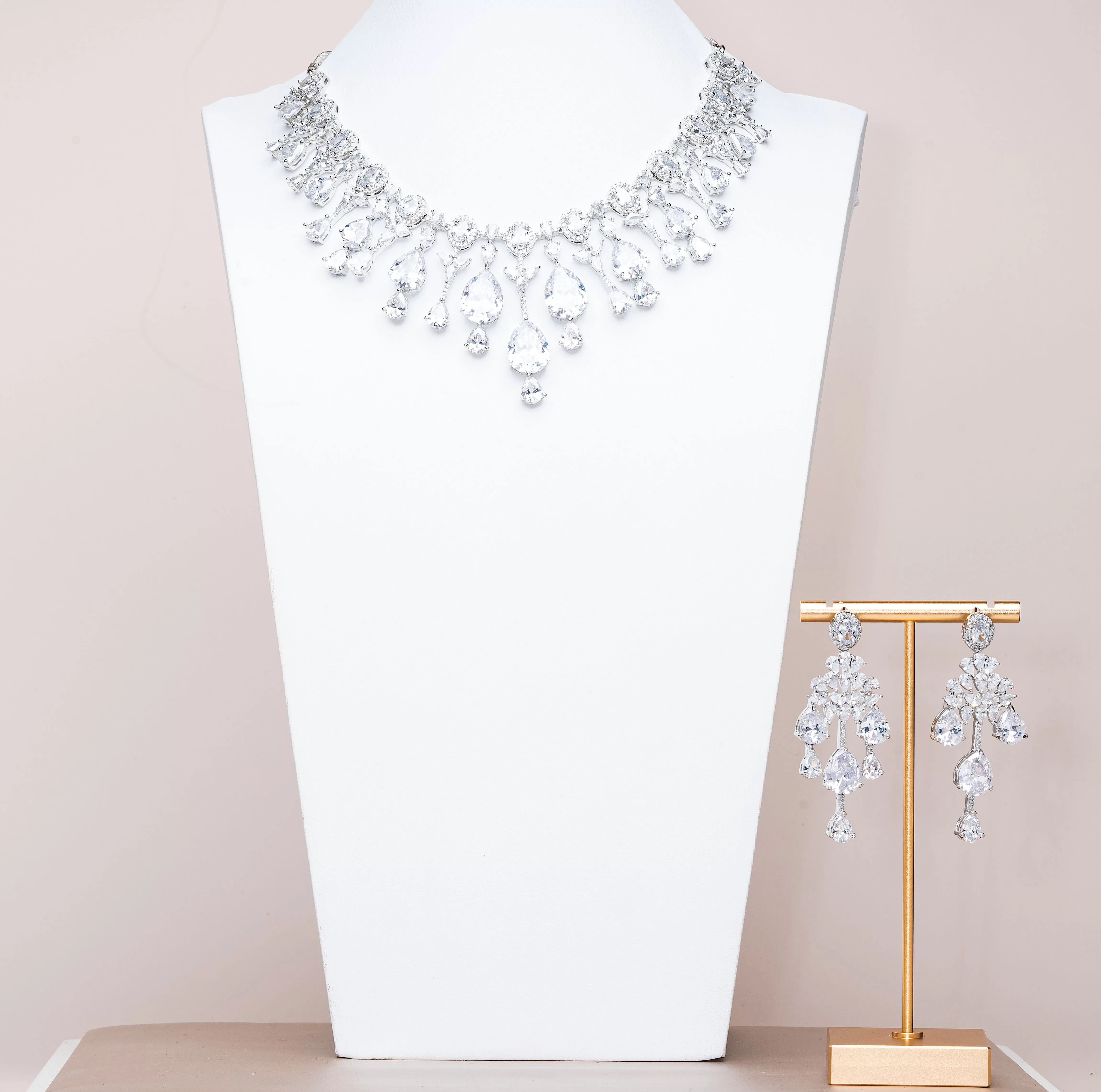 Falna White Gold Luxury Necklace & Earring Set By Jaipur Rose Luxury Indian Jewelry Onli