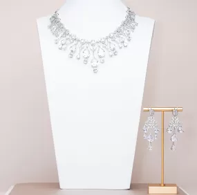 Falna White Gold Luxury Necklace & Earring Set By Jaipur Rose Luxury Indian Jewelry Onli