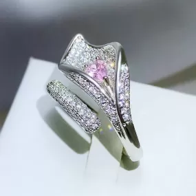 Fashion Micro-encrusted Pink Sapphire Diamond Leaf Ring