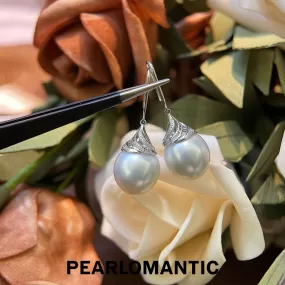 [Fine Jewelry] 18k Gold   Diamond   Australian White 11.5mm Pearl Spiral Design Earrings